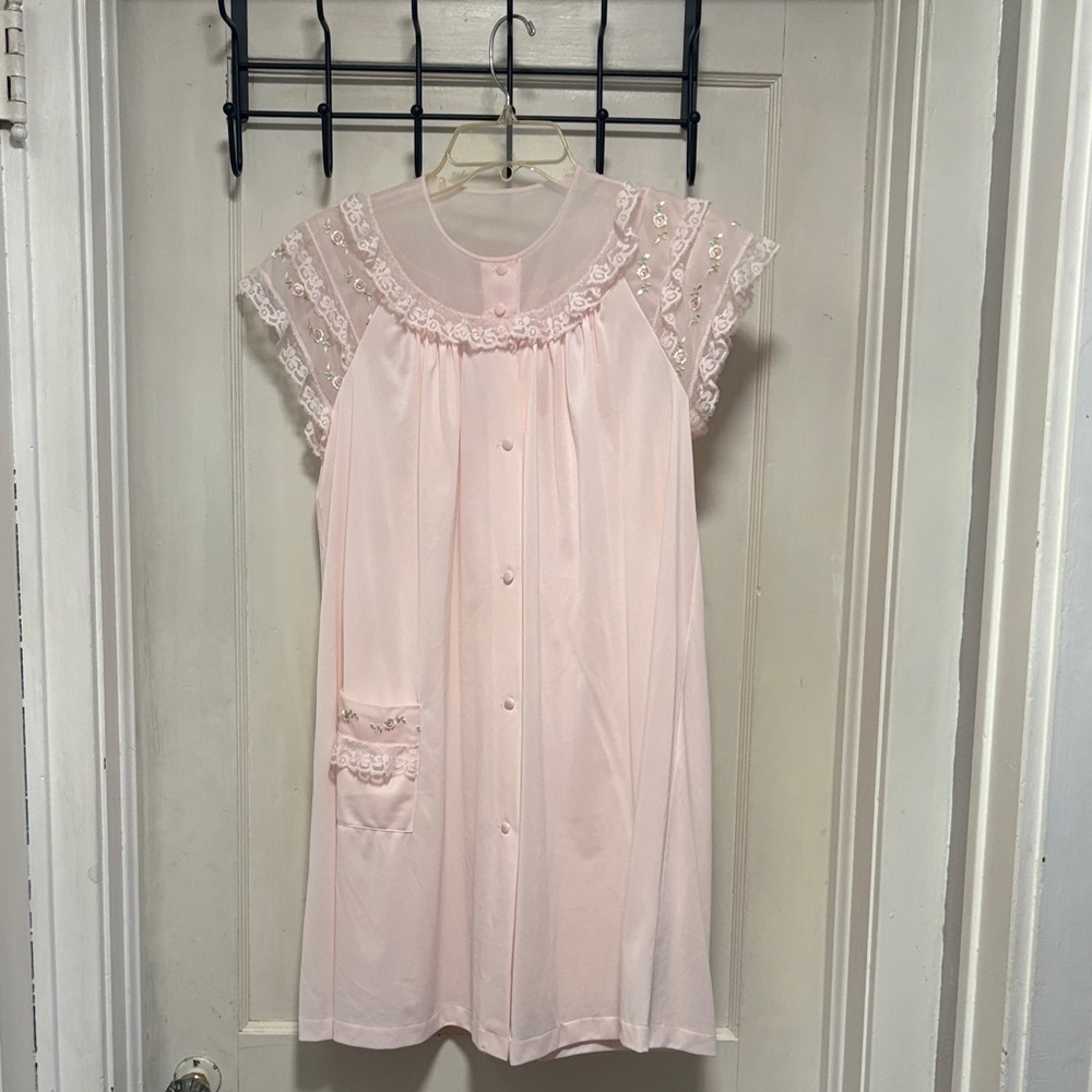 Vintage Shadowline Pink Lace Trim Housecoat MUMU Robe Small
